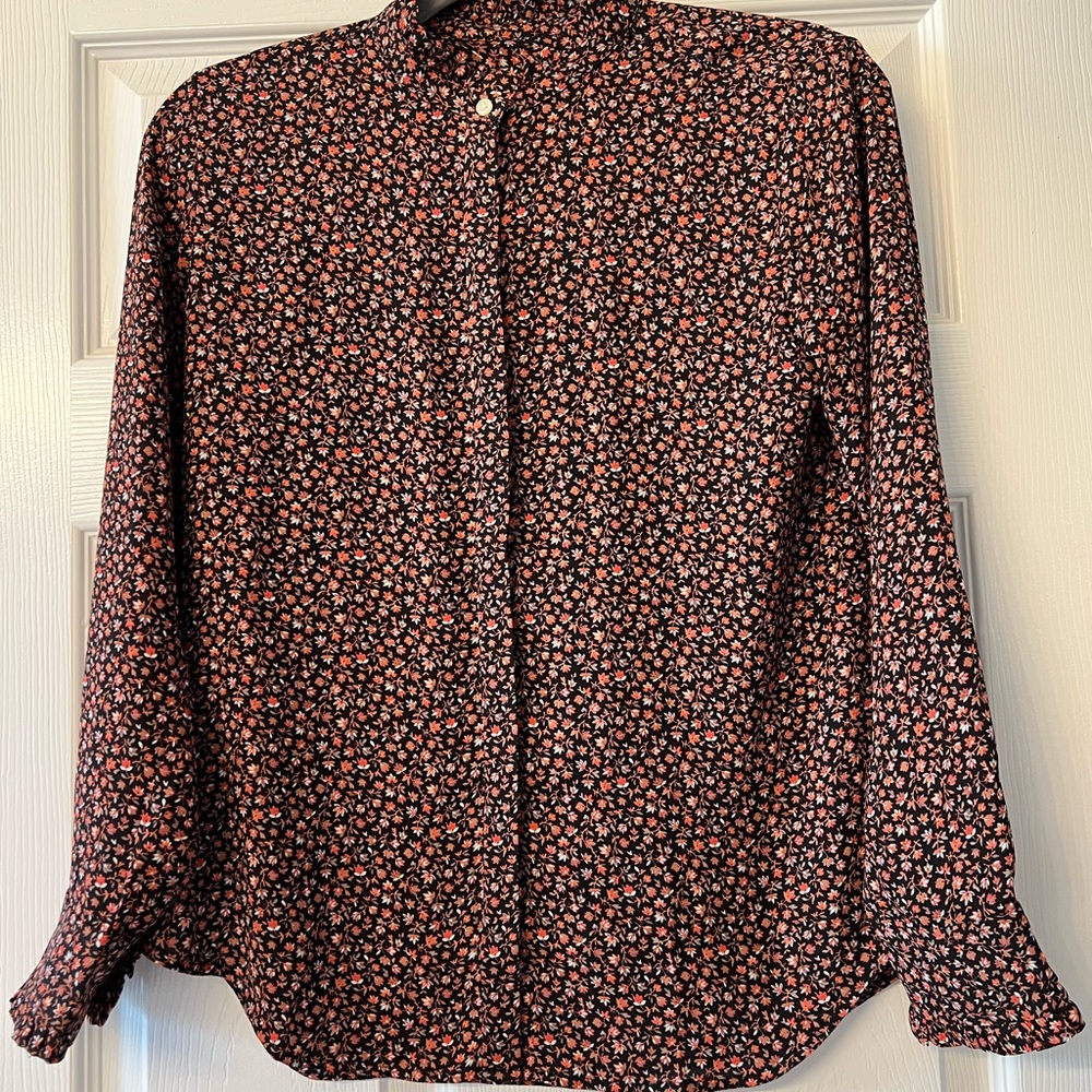 Loft, long sleeve black floral blouse. Size Small Petite